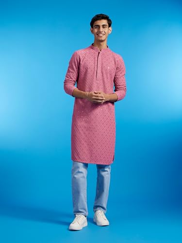Image of DIWAS BY MANYAVAR Men's Viscose Embroidery|Sequin Work Kurta (Dusty Pink,L)