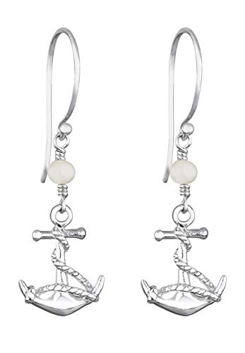 Elli Ohrringe Damen Anker Anhänger Maritim mit Süßwasserzuchtperle in 925 Sterling Silber – Ansicht 1