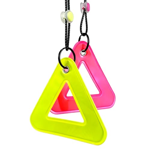 MrHairtail Reflective Triangle Pendant for Bicycles and Backpacks, Safety Warning Light Reflector, Pink and Yellow, 2 Pack
