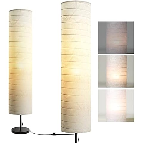 Floor Lamp Tall Lamps for Living Room, 3 Levels Brightness Paper Floor Lamp, Modern Lamp with White Fabric Shade, 116cm Floor Lamps Modern for Bedroom and Office Reading Lighting (White) Cover