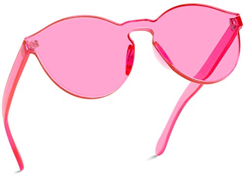 WearMe Pro Colorful One Piece Transparent Round Sunglasses | Fun Rimless Glasses for Women and Men | Retro Festival Sunnies