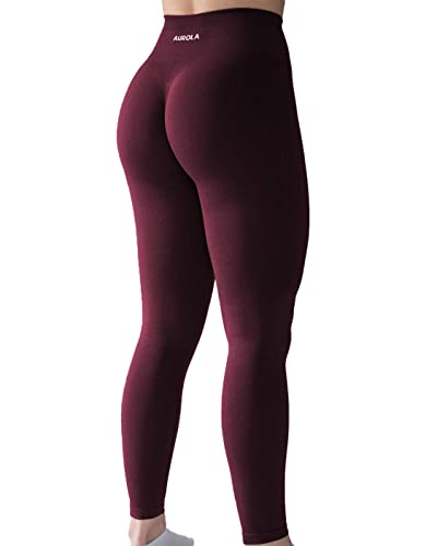 Seamless Scrunch Legging Women Yoga Pants 7/8 Tummy Control Workout Running for Workout Fitness Sport Active Legging-25'' (L, Black Cherry)