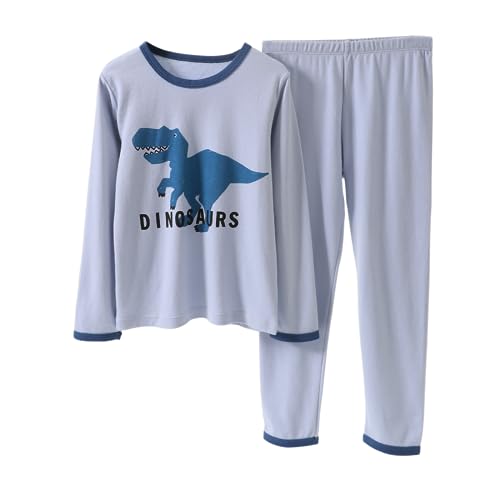 YANWANG Ragazzi Pigiama Set 100% Cotone Manica Lunga Dinosauro Sleepwear Bambini Piccoli Completi da Notte（4-Tyrannosaurus rex10 T/ 140cm