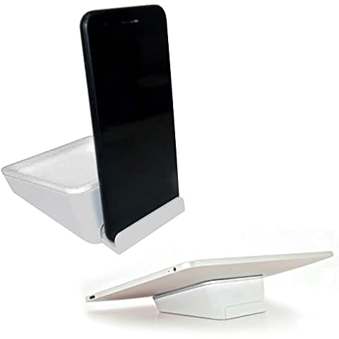 TDL iPad Stand Device Holder, Accessory Tray, Hold Heys, Change, Rings, Stand for Holding Tablet, Phone, Reader - White, 13213-BL1701, 4.75 x 3.5 x 1.75 inches Cover