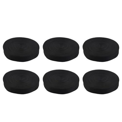 Tassteen 6pcs 25mmx20m Roll Nylon Tape Strap for Webbing Bag Strapping Belt Making DIY Craft - Black