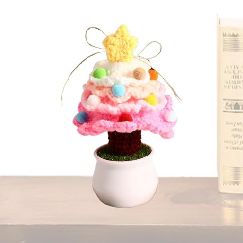 en Maceta para árbol de Navidad de ganchillo – Adorno de punto suave, flores artificiales festivas, decoraciones de árbol de Navidad de ganchillo para Navidad, cumpleaños