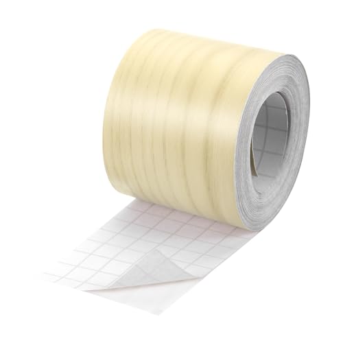 Image of uxcell 1 Roll Wood Grain Tape, 2.36 inch x 49 Ft Realistic Textured Repair Tape Self Adhesive Wood Textured Patch for Floor Wall Door Table Cabinets Desk Furniture Home Decor(Yellow)