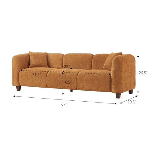 Image of Merax 87 inch Amber Boucle Couch 3 Seater Modern Sofas for Living Room | with 2 Pillows, Foam Filled Cushions, Solid Wood Legs, Upholstered Backrest and Armrest, Bear 900lbs, 87 inchW x 29.5 inchD x 26.5 inchH