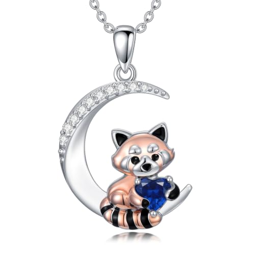 Image of PROESS Animal Birthstone Necklace 925 Sterling Silver Otter /Axolotl /Hippo /Elephant /Dachshund /Monkey /Red Panda Pendant Necklace Animal Birthstone Jewelry Gifts for Women