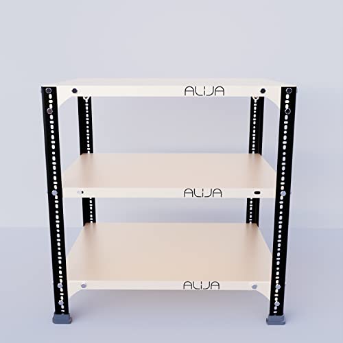Image of ALIJA️ Slotted Angle Metal Rack (2 x 2 x 1.5 Ft. / 24 x 23 x 18 Inch) with 3 Shelves (Black Angle Ivory Shelves, 20 Gauge Shelves, 14 Gauge Angle)