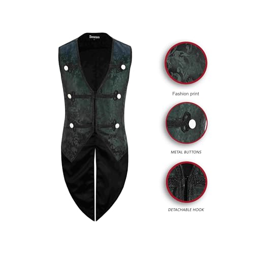 Men's Black Vest Waistcoat Tailcoat Black Brocade Damask Gothic Steampunk Victorian/Tail Coat4