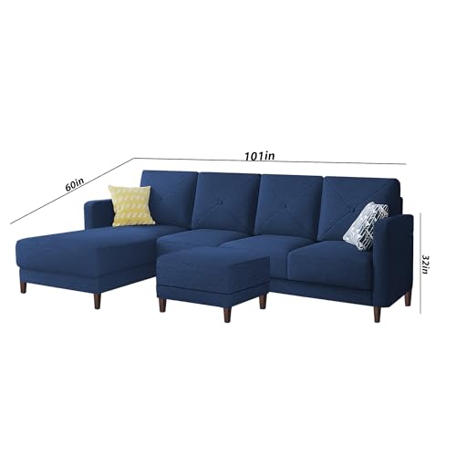 Image of Baloney LHS 6 Seater L Shape Sofa Set with Center Table for Living Room (Blue Fabric) Premium Fabric Sofa