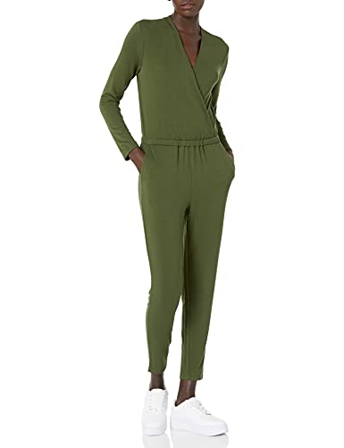 Amazon Essentials Women's Supersoft Terry Long-Sleeve V-Neck Wrap Jumpsuit (Previously Daily Ritual), Olive, Large #TOP9