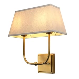 Vintage 2 Lights Wall Sconces with Linen Fabric Lampshade Double Head Bathroom Vanity Lights Fixture in Antique Brass Indoor Wall Lamps for Bedroom Living Room Hallway Stairway