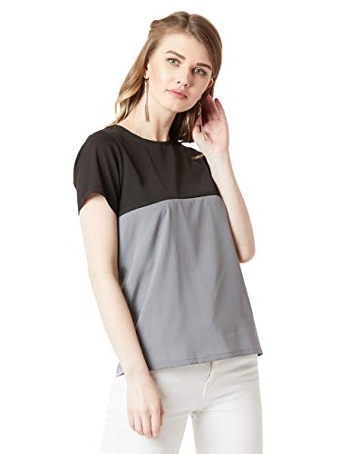 Image of Miss Chase Women's Navy Blue and Yellow Round Neck Boxy Top