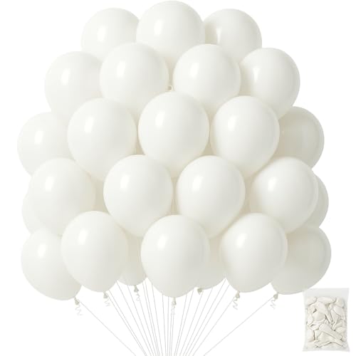 Globos de Cumpleaños Orgánicos 100 Piezas, 100% Látex Natural Biodegradable, 20 cm, Ideales para Decoración de Fiestas, Bodas, Baby Shower, Calidad Ecológica y Segura, Blancos
