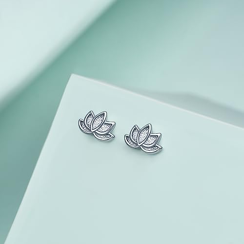 Rnivida 925 Sterling Silver Lotus Stud Earrings for Women | Hypoallergenic Minimalist Stud Earring2