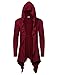 COOFANDY Long Hooded Cardigan Ruffle Shawl Collar Open Front Lightweight Drape Cape Overcoat with Pockets Wine Red