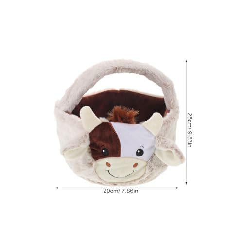 Panier de Pâques vache pelucheux avec poignée ergonomique durable