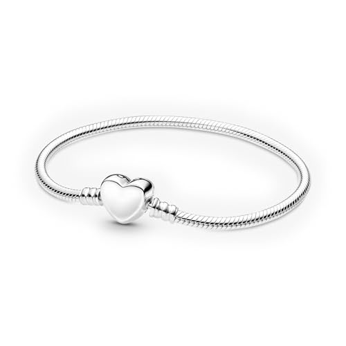 PANDORA Moments gravierbarer Herz-Verschluss Schlangen-Gliederarmband aus Sterling Silber, Kompatibel Moments Charms, Gr...