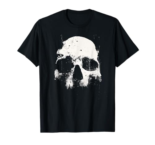 Skull Grunge Black White Art Graphic Halloween Men...