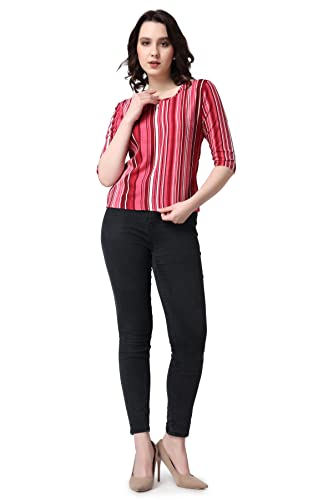 Image of POPWINGS Casual Printed Puff Sleeves Round Neck Top for Women || Stylish Summer Tops for Women || Hip-Length Women Top