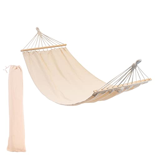 Harbour Housewares 276cm Cream Cotton Hammock with Wooden Spreader Bars & Cotton Carry Bag - Outdoor...