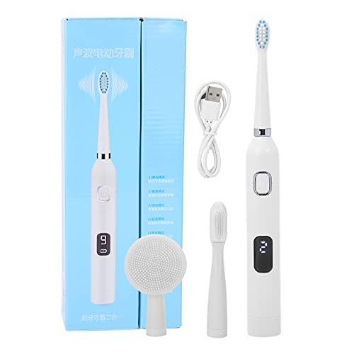 Brosse à Dents électrique, Brosse à Dents Sonique Rechargeable, 9 Modes, 1 Têtes de Brosse, 1 Tête de Massage Facial, Brosse à Dents Blanchissante Imperméable pour Adultes et Enfants(blanc) Cover