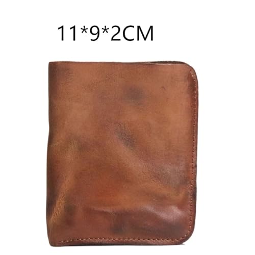 Wallet Vegetable Tanned Leather Wallet Retro Hand-Rubbed Old Wrinkled Multi-Card Slot Zipper Wallet(Yellow)2