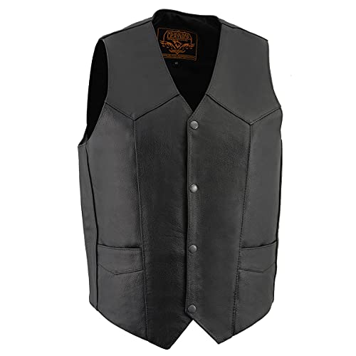 Image of Milwaukee Leather Men's Premium Leather Western Style V-Neck Motorcycle Rider Vest with Front Snap Closure |LKM|ML|SH