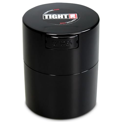 Tightvac 1/2 to 3 Ounces Airtight Herb Storage Container - Patented Vacuum Seal, Storage for Herbs, Coffee, Tea, Spices, Dry Goods - Small Odor Resistant Container, Black