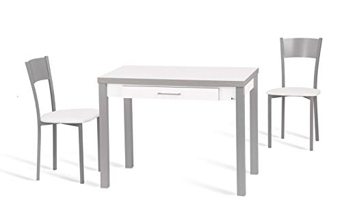 Portus Conjunto Aliso - Mesa Extensible 100(150) x60 Melamina Blanco + 2 sillas Blanco