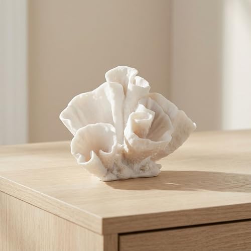 Decorative Coral Inspired Sculpture for Home Bathroom Room and Living Room Decor - Resin Ornaments for Shelf & Office Display - Coastal Figurine for Coffee Table Decor - 6 Ivory & Tan