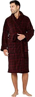 Mens Plaid Cozy Plush Robe, Burgundy, Large/X-Large
