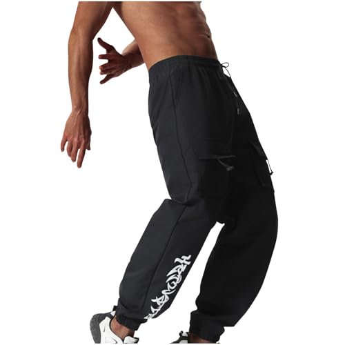 Men's Drawstring Cargo Pants Solid Color Elastic Waist Workwear Pants Multi Pocket Athletic Leisure Trousers Loose2