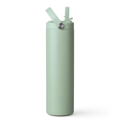 Vinsun Botella Agua Acero Inoxidable 750ml con Pajita - A Prueba de Fugas, Sin BPA, Doble Pared - Botella Térmica para Gimnasio, Deporte, Oficina