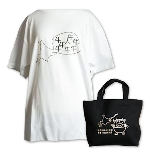 別海町オリジナル牛牛Tシャツ白(胸/背プリント)[Lサイズ]+りょウシくんトートバッグ黒