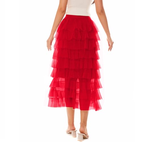 Women's Elastic Waist Tiered Layered Mesh Ballet Prom Party Tulle Tutu A-line Long Skirt3