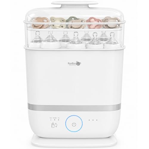 Booboo Baby Steam Steriliser for Baby Bottles Dummies Toys and Everyday Accessories - Large Capacity steriliser and Dryer with 72 Hour Storage - Fast 8 Minute Gentle Steam Sterilisation