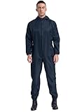 Alvivi Men's One Piece Work Uniform Jumpsuit Long Sleeve Hooded Coveralls Mechanics Work Clothes Navy Blue Large