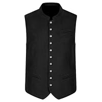 Generisch Trachtenweste Herren Stehkragen Trachtenwesten Elegant für Oktoberfest Trachtenanzug Druckknopf Slim Fit Ärmellose Anzugweste Trachten Weste Männer für Wiesn Volksfest Hochzeit – Ansicht 3