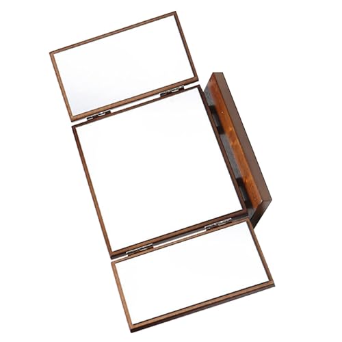 Miroir de maquillage pliable bois structure 3 volets table - 2