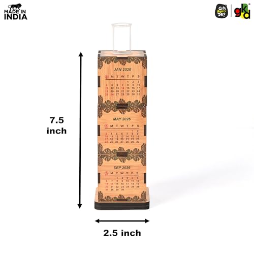 Image of Gift Kya De Eco-Friendly 2026 Desk Calendar with Planter & Pen Holder | GKD Wooden-Style Cube Table Calendar, Desk Organizer for Office & Home Decor | Perfect Corporate & Festive Gifting