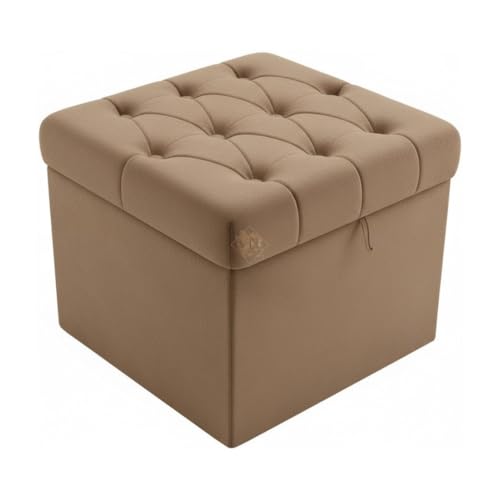 Puff Baú Capitonê 50x50x45cm Vit Decor – Suede Bege – Assento, Organizador e Decoração (Capuccino)