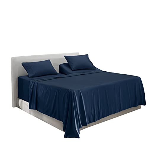 Image of Hearth & Harbor Extra Deep Pocket 5-Piece Bed Sheets Set - Super Deep Fitted Sheet 18 - 24 inces Depth, Fits High Profile Mattresses with Toppers, Split King, Navy Blue