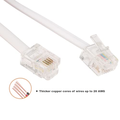 20-Foot Telephone Landline Extension Cord Cable Cord With Standard Rj-11 6P4C Plug (White 6M, 2Pack) #TOP3