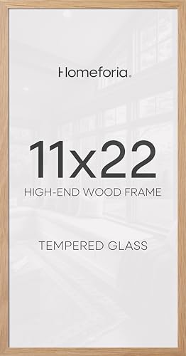 Image of Homeforia 11x22 Natural Oak Newspaper Picture Frame, High-End Wood, Glass | High End Solid Oak Wood, Tempered Glass, 11x22 Edge-to-Edge Display 22x11, Wall Kit, Set Of 1