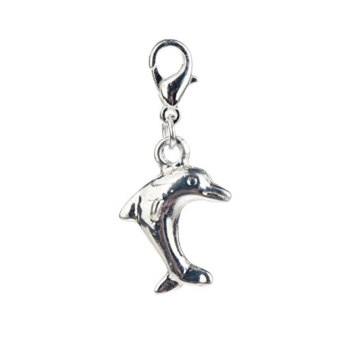 Trendy Cute Silver Colored Dolphin Shaped Clip On Pendant Charm For Bracelets Bangles By VAGA