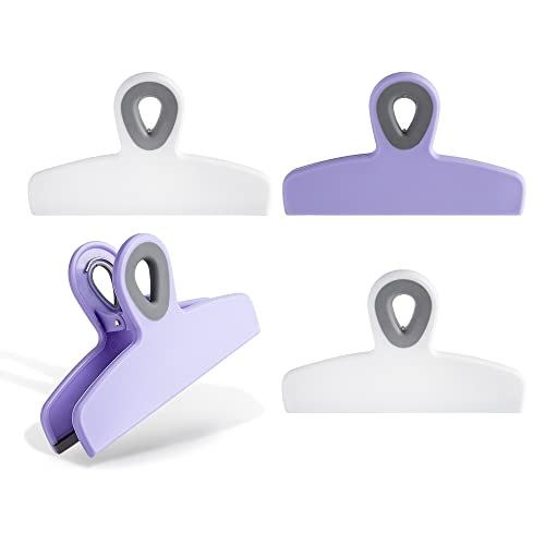 COOK WITH COLOR Bag Clips - Heavy Duty Chip Clip and Refrigerator Magnet for Food Storage with Air Tight Seal Grip, Bright Colors, Pack of 4 Large.