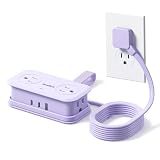 Travel Power Strip, SMALLRT Extension Cord with Multiple Outlets, 6.5FT Wrapped Extension Flat Plug Power Strip with 4 AC Outlets for Travel, Hotel, Cruise Approved, No Surge Protection, Purple